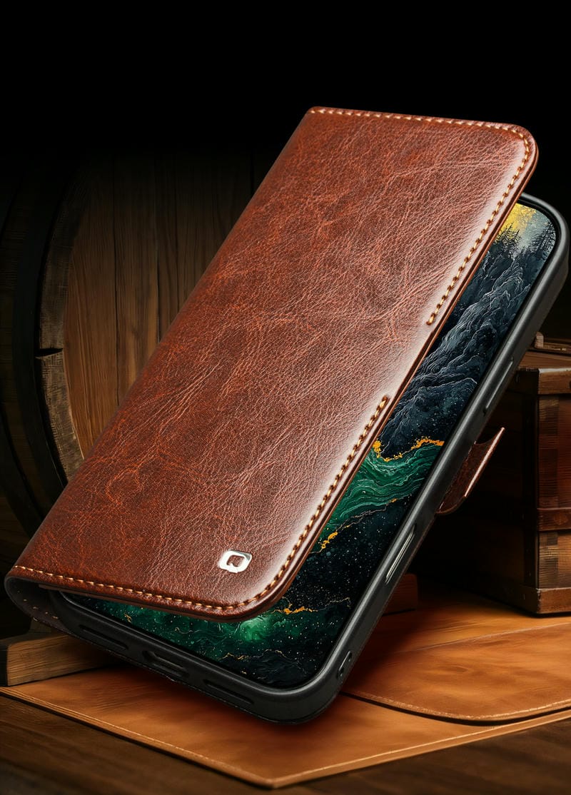 Bao da iPhone 17 Pro Max Qlino Wallet da bò thật - Bản có khóa cài 12546